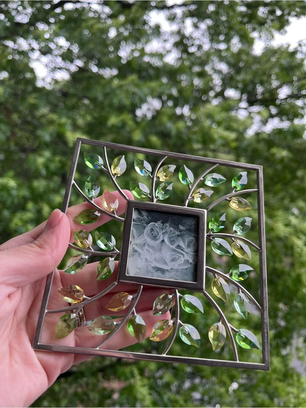 Swarovski Crystal by Yasmine Hund Green & Gold Leaf Picture Frame 2004